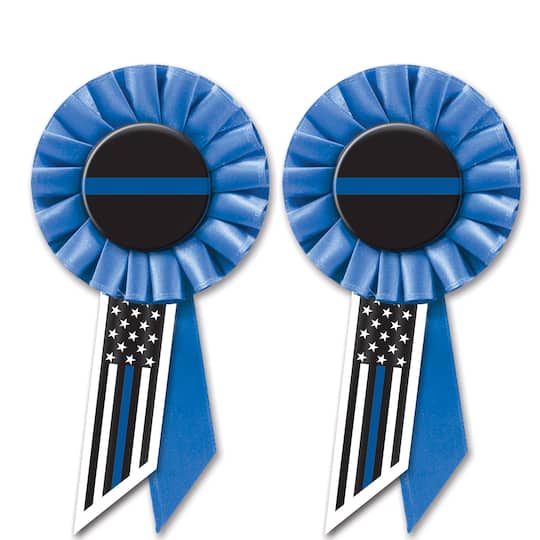 Beistle 6.5" Blue Stripe Law Enforcement Rosettes, 2ct.